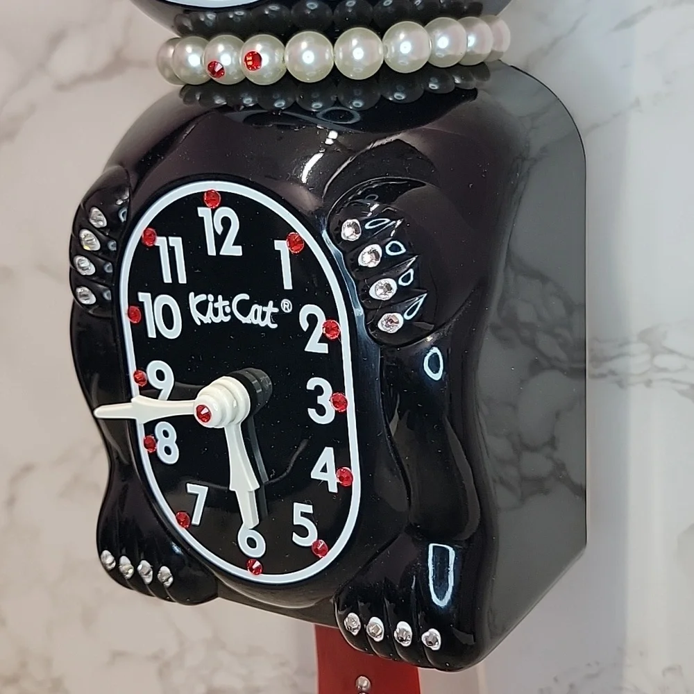 Black Jeweled Lady Kit-Cat Klock clock with red tail SUPER RARE - Picture 6 of 12